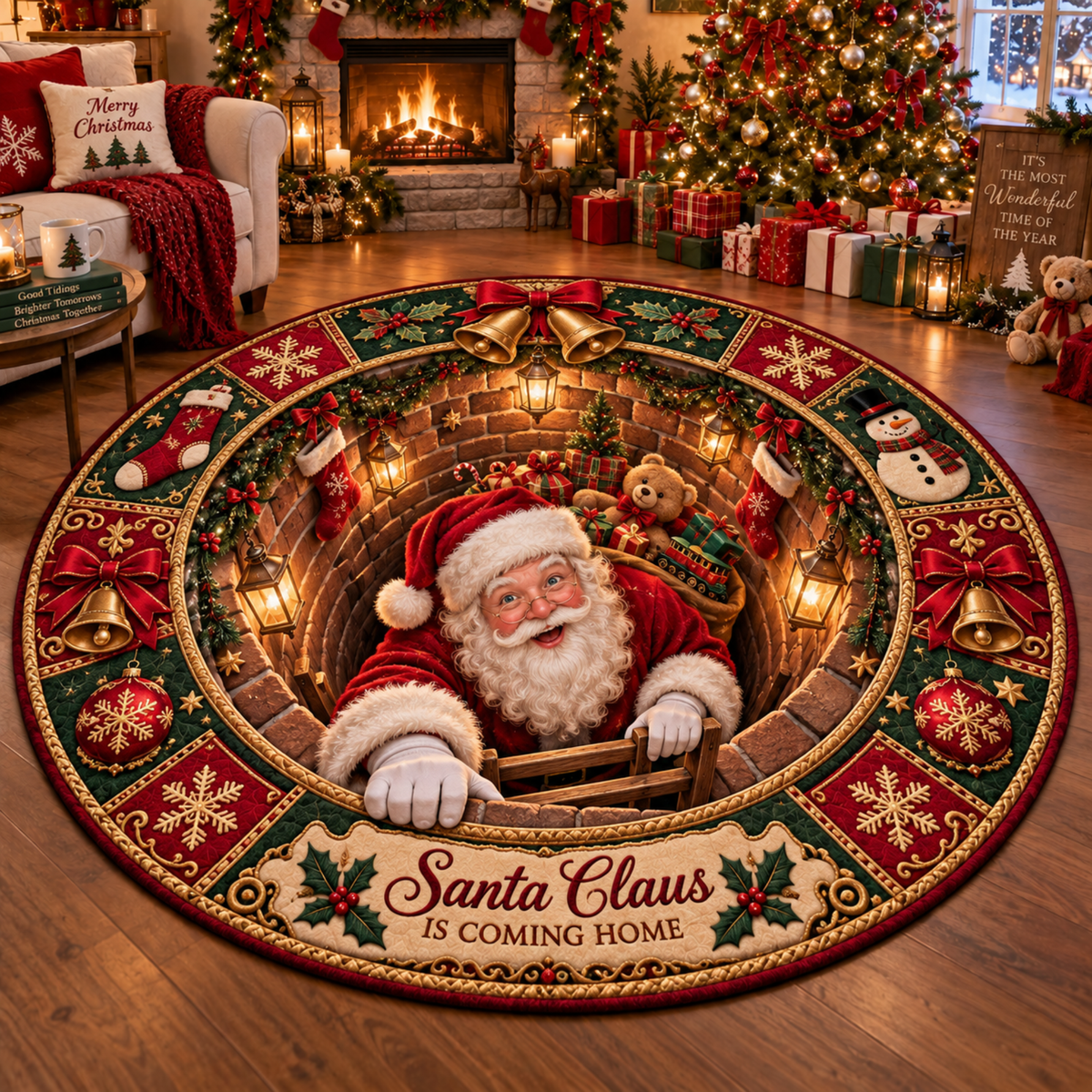 Chaotic Club Personalized 3D Chimney Santa Round Rug